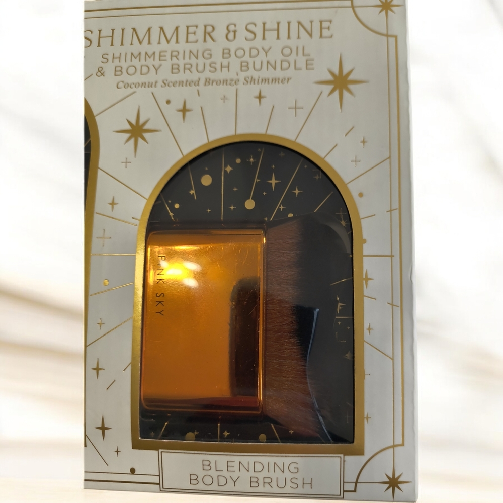 NWT Pink Sky Shimmer & Shine Coconut Scented Shimmering Body Oil & Brush Bundle - Picture 5 of 5